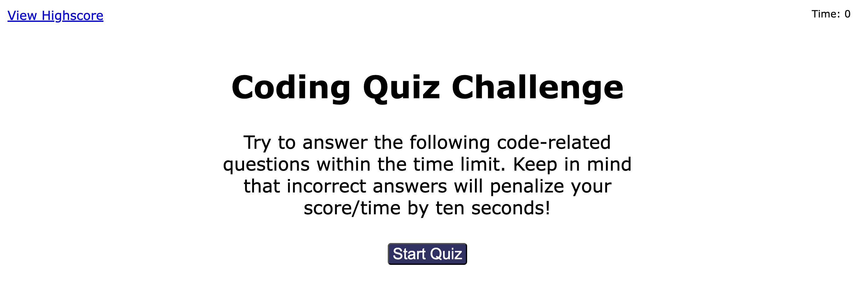 Coding Quiz Screenshot